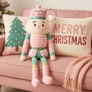 Holiday Nutcracker Plush Pillow - Pink and Green